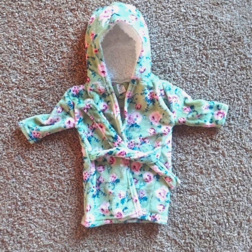 Soft Floral Green Hooded Baby Robe